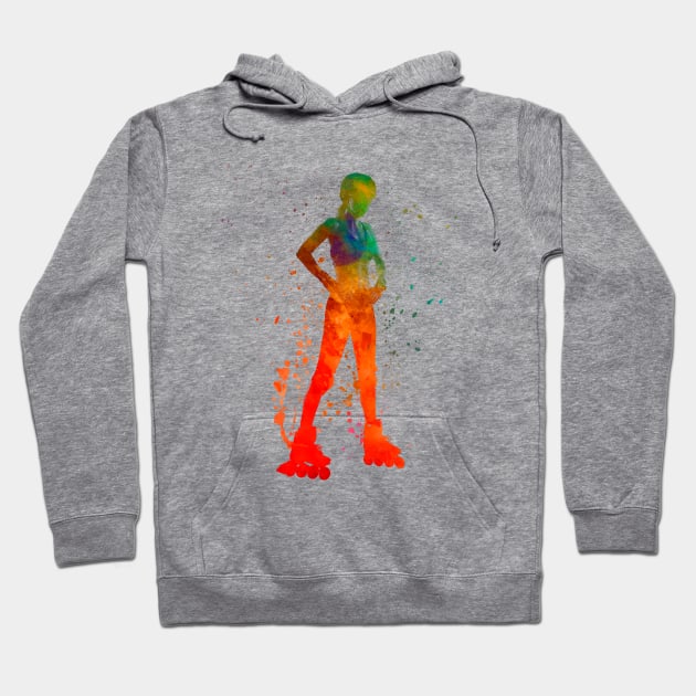 Woman in roller skates in watercolor Hoodie by PaulrommerArt